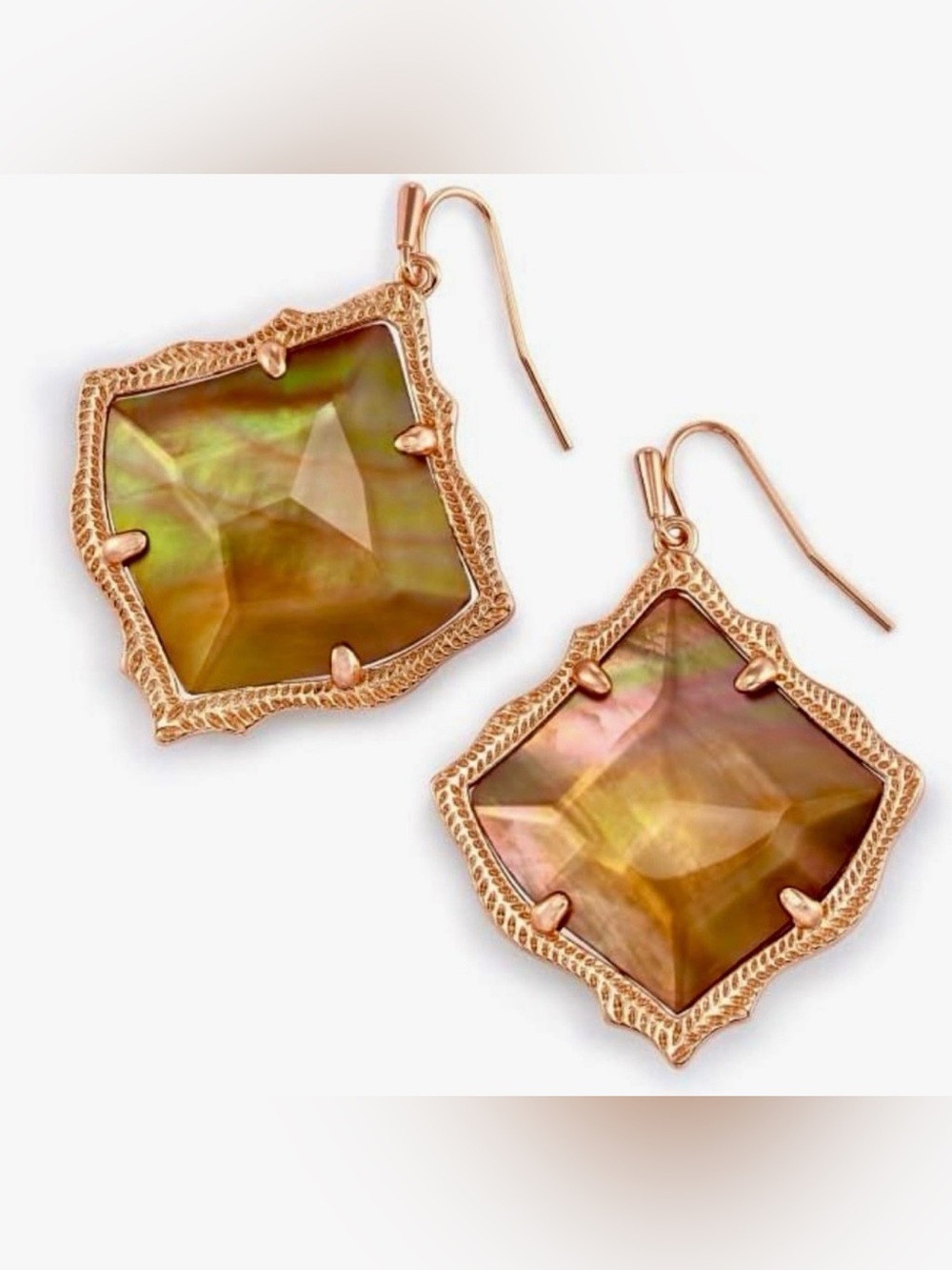 NWT Kendra Scott RARE & Retired Kirsten Earrings Brown Pearl & Rose Gold GORG!